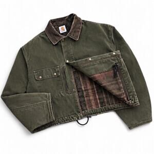 Carhartt MOS Crop Detroit Trucker Duck Canvas Pearl Snap Jacket us sz M Vintage